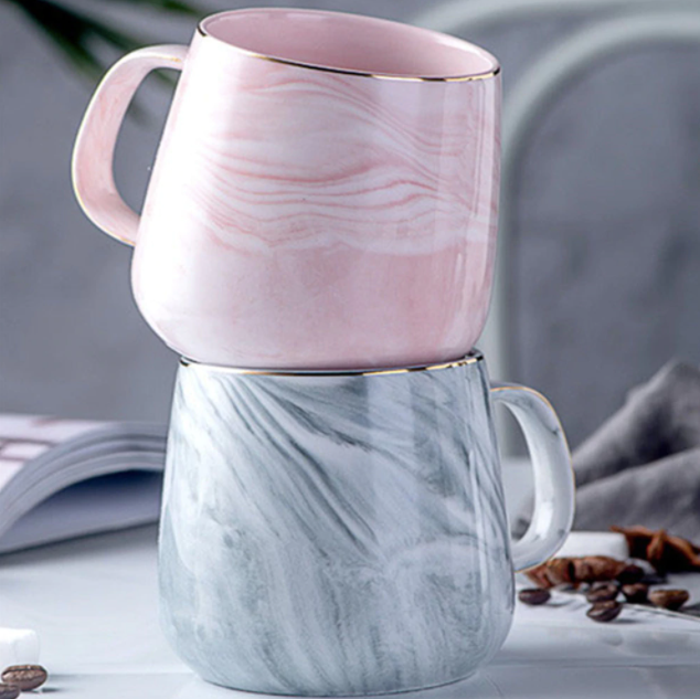 Marble Ceramic Mug with Gold Inlay Handle Dishwasher Safe
