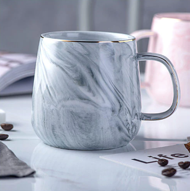 Marble Ceramic Mug with Gold Inlay Handle Dishwasher Safe