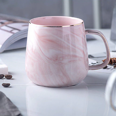 Marble Ceramic Mug with Gold Inlay Handle Dishwasher Safe