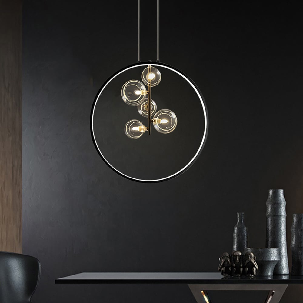 LumoGlobe – Minimalist Black Pendant Lamp with Glass LED Sphere