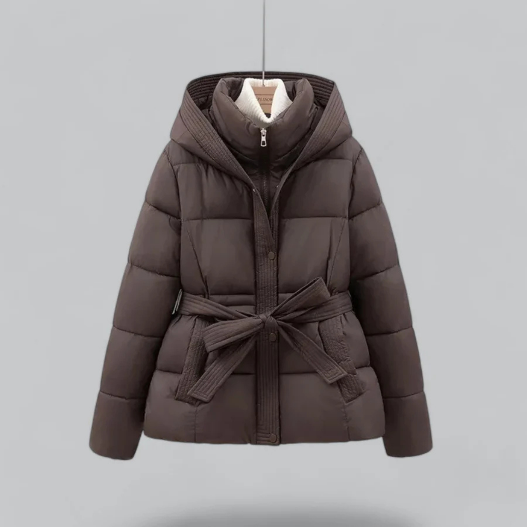 Women’s Hooded Belted Puffer Jacket for Winter Warmth