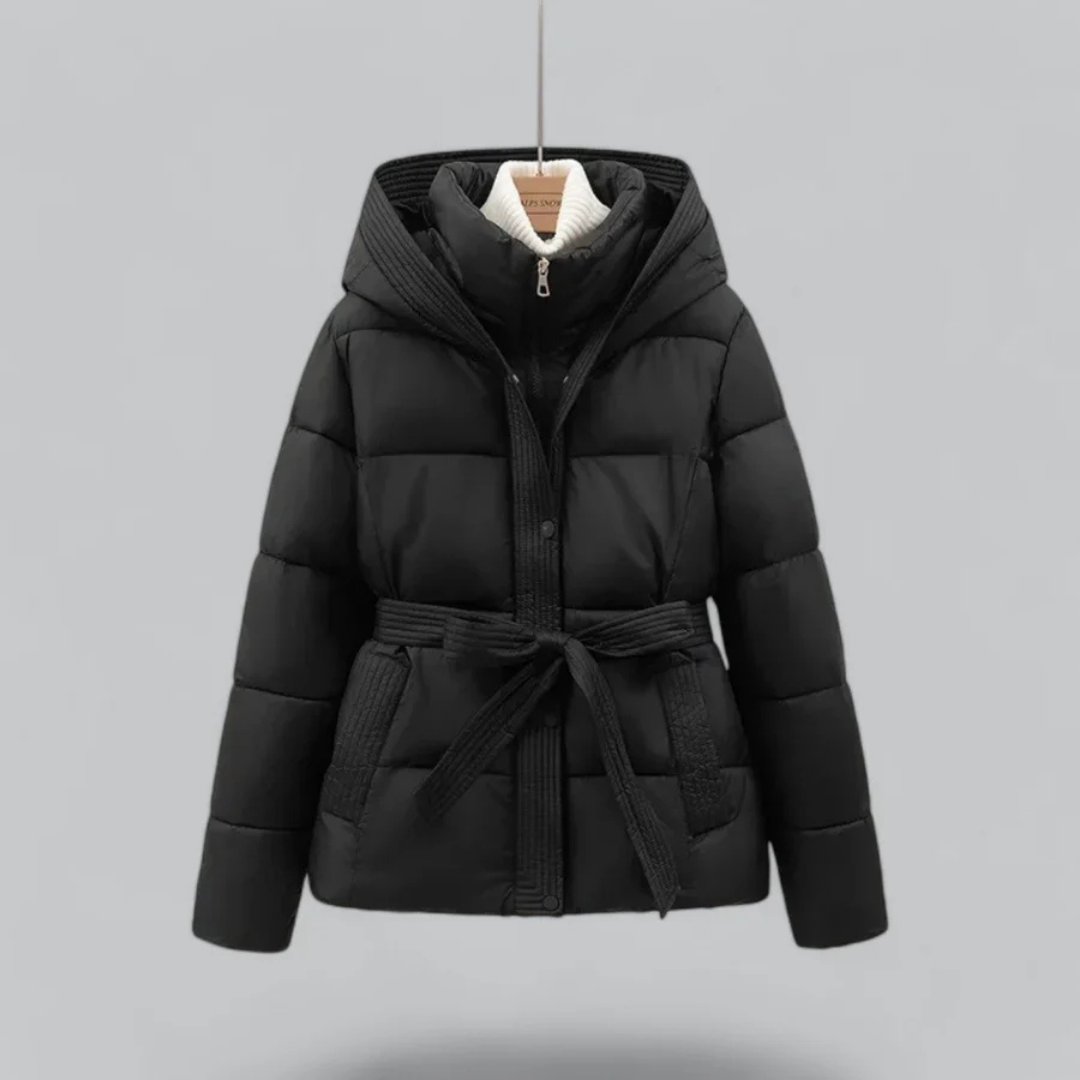 Women’s Hooded Belted Puffer Jacket for Winter Warmth