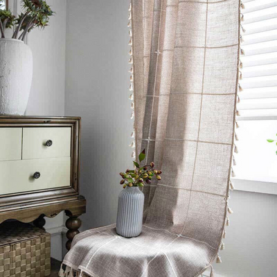 Plaid Tassel Semi-Blackout Curtains – Boho Style Drapes