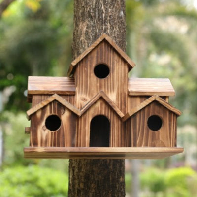 Rustic Wooden Handmade Birdhouse with 6 Entrances
