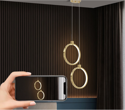 BrassGlow – Double Ring Gold Pendant Lamp (Adjustable Height)
