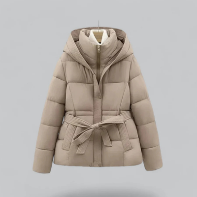 Women’s Hooded Belted Puffer Jacket for Winter Warmth