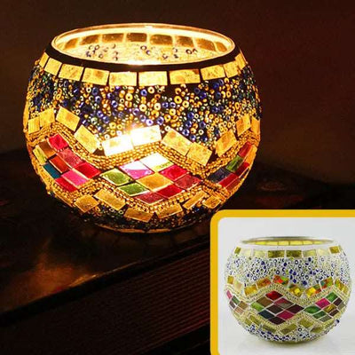 Mosaic Glass Candle Holder for Home Decor