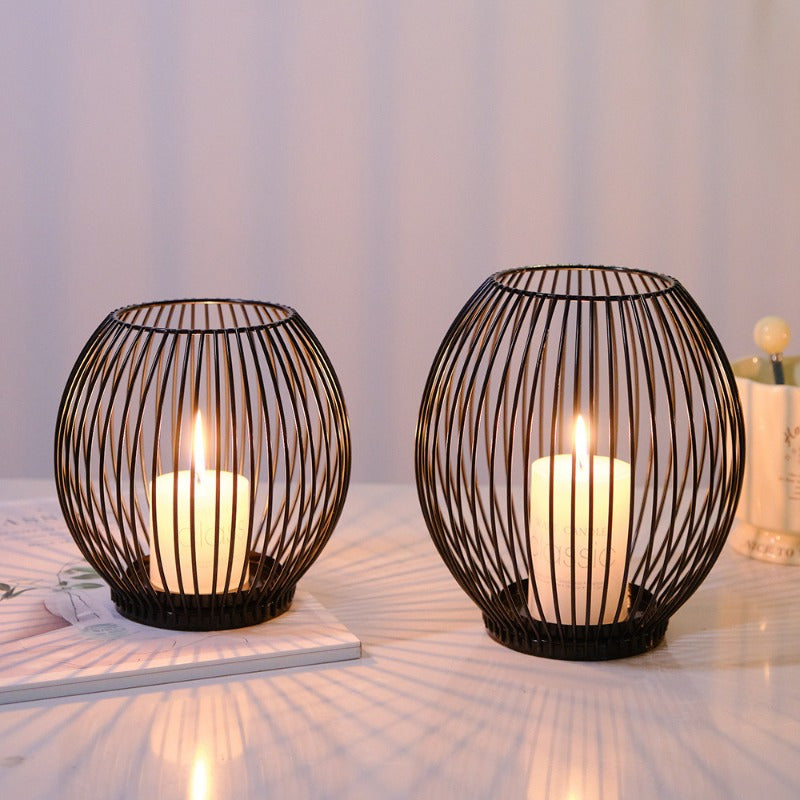 Set of 3 Vintage Black Metal Lantern Candelabras