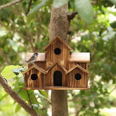 Rustic Wooden Handmade Birdhouse with 6 Entrances