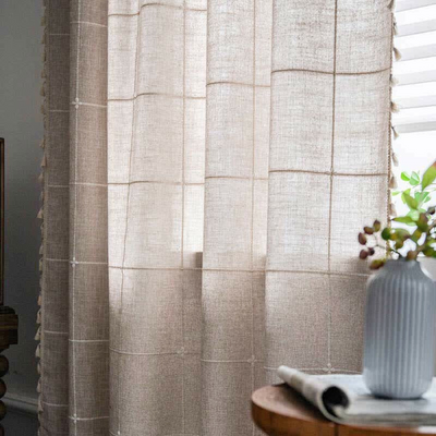 Plaid Tassel Semi-Blackout Curtains – Boho Style Drapes