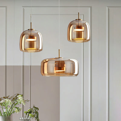 AmberGlow Vintage LED Pendant Light – Gold & Glass