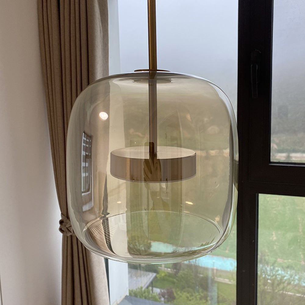AmberGlow Vintage LED Pendant Light – Gold & Glass