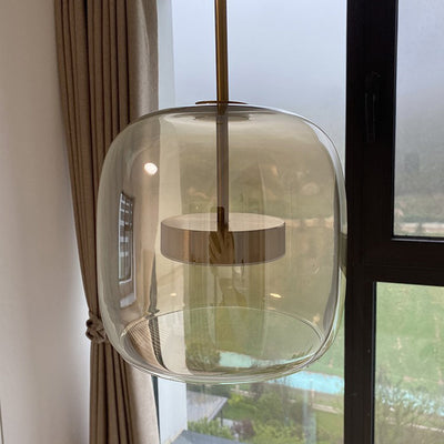 AmberGlow Vintage LED Pendant Light – Gold & Glass