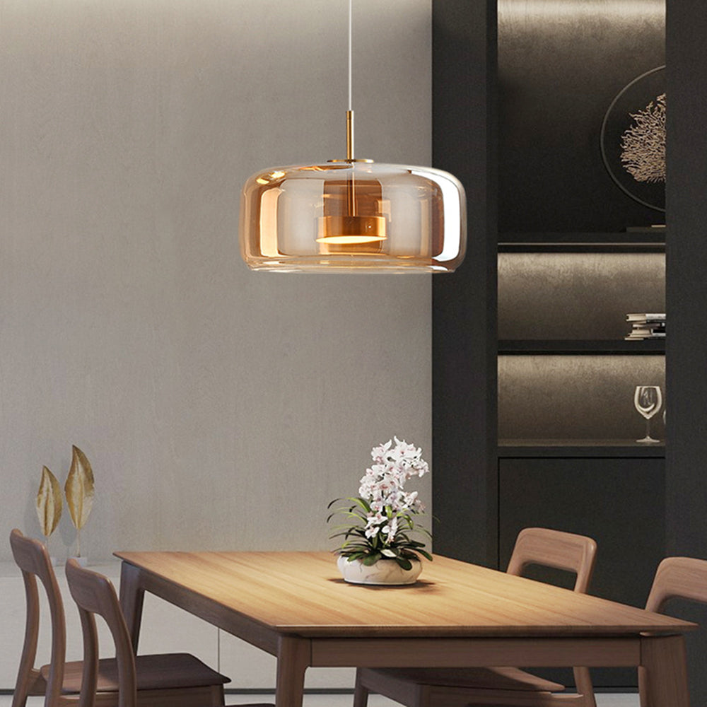 AmberGlow Vintage LED Pendant Light – Gold & Glass