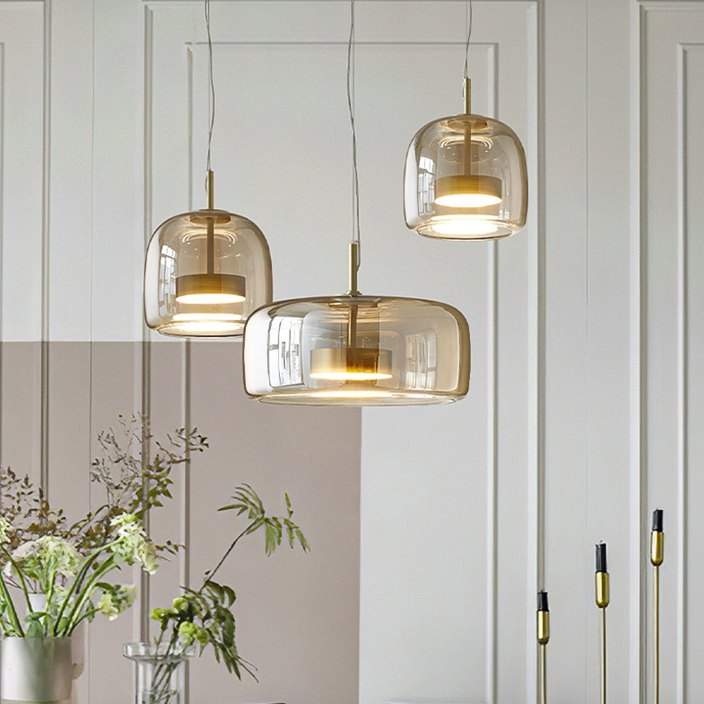 AmberGlow Vintage LED Pendant Light – Gold & Glass