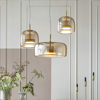 AmberGlow Vintage LED Pendant Light – Gold & Glass