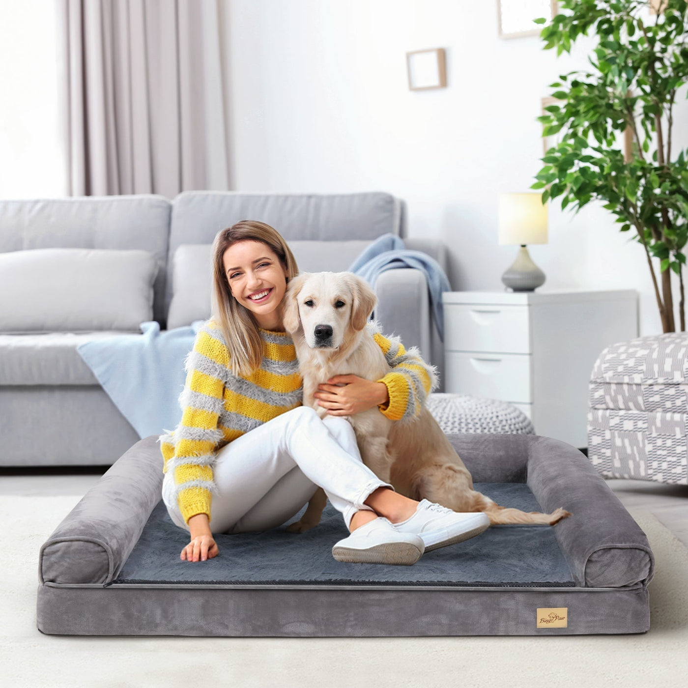 Large Orthopedic Dog Bed with Washable Cover – Gray