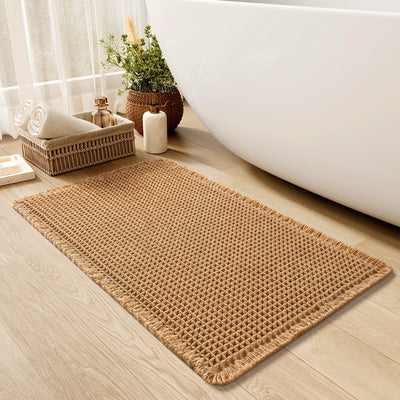 AbsorbEase | Waffle Bath Mat with Fringes – Quick-Dry & Non-Slip