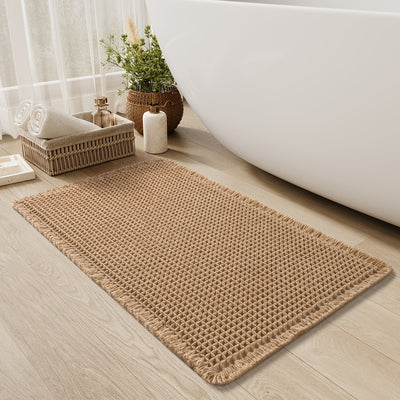 AbsorbEase | Waffle Bath Mat with Fringes – Quick-Dry & Non-Slip