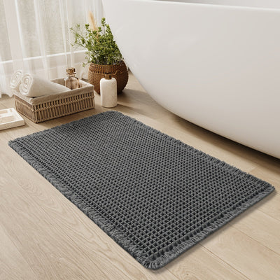 AbsorbEase | Waffle Bath Mat with Fringes – Quick-Dry & Non-Slip