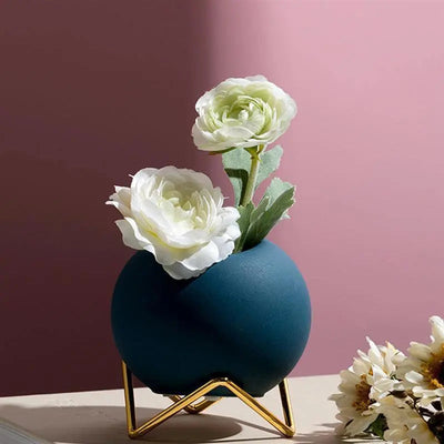 Modern Ceramic Plant Pot with Metal Stand in Vibrant Colors