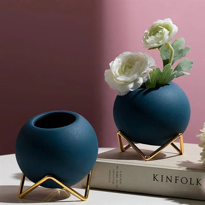 Modern Ceramic Plant Pot with Metal Stand in Vibrant Colors