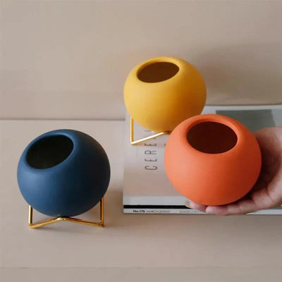 Modern Ceramic Plant Pot with Metal Stand in Vibrant Colors