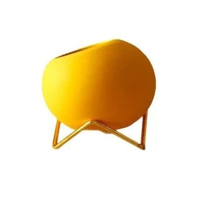 Modern Ceramic Plant Pot with Metal Stand in Vibrant Colors