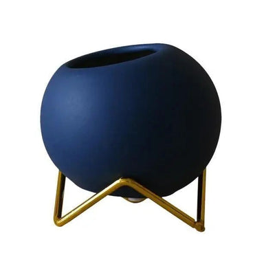 Modern Ceramic Plant Pot with Metal Stand in Vibrant Colors