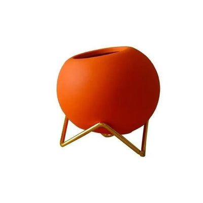 Modern Ceramic Plant Pot with Metal Stand in Vibrant Colors