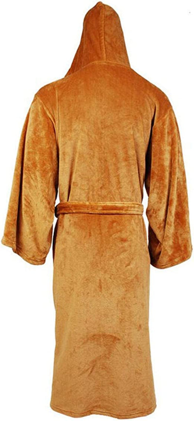 Men’s Long Flannel Bathrobe with Hood and Belt