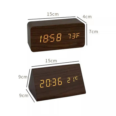 Wood LED Alarm Clock – Voice & Temp Display