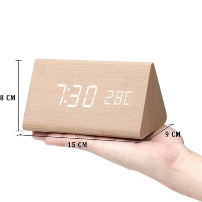 Wood LED Alarm Clock – Voice & Temp Display
