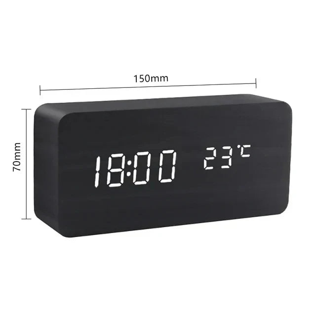 Wood LED Alarm Clock – Voice & Temp Display