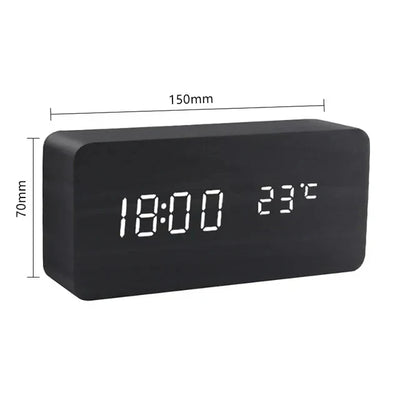 Wood LED Alarm Clock – Voice & Temp Display