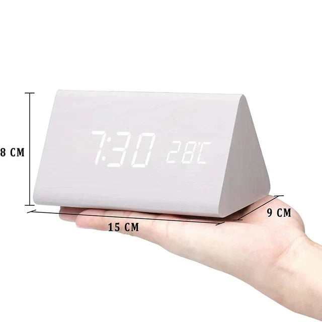 Wood LED Alarm Clock – Voice & Temp Display