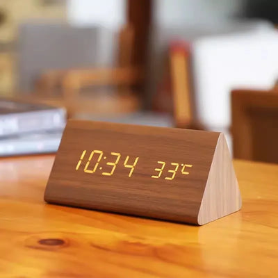 Wood LED Alarm Clock – Voice & Temp Display