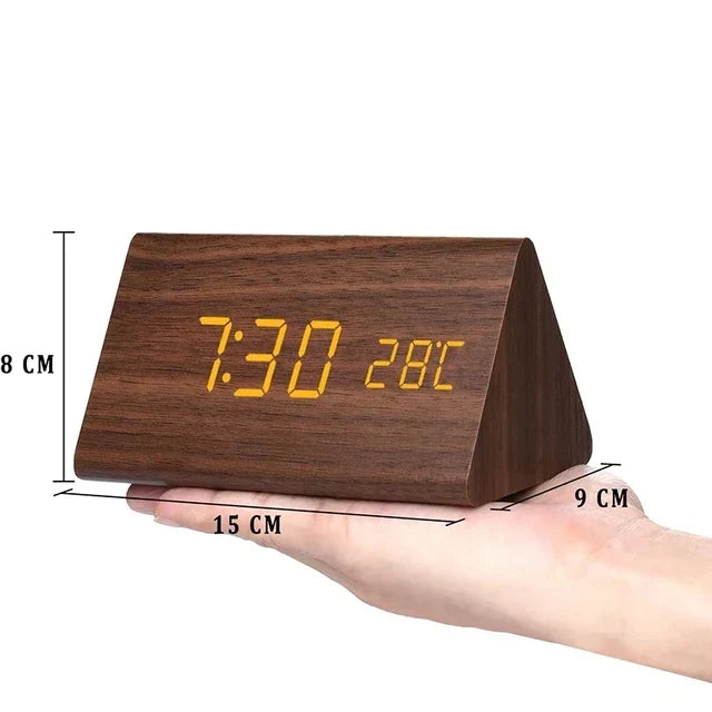 Wood LED Alarm Clock – Voice & Temp Display