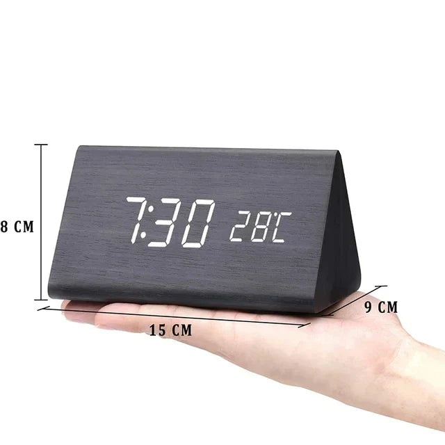 Wood LED Alarm Clock – Voice & Temp Display
