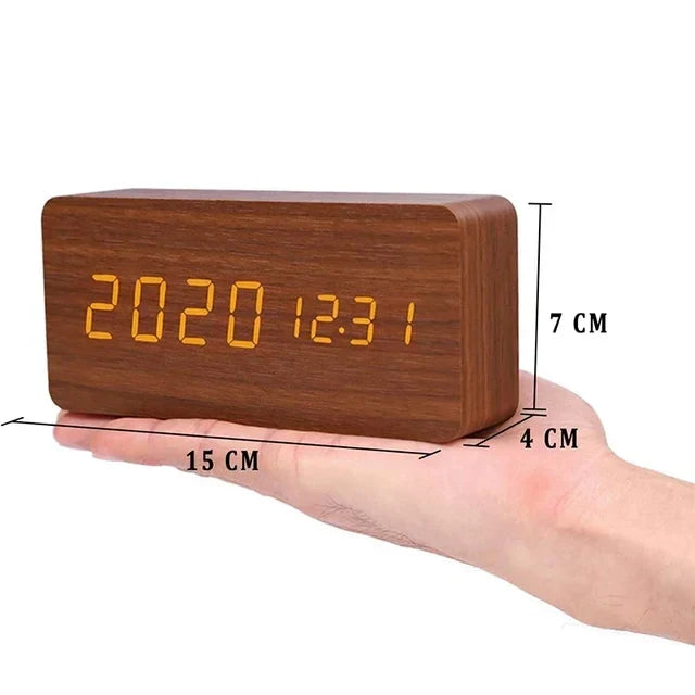 Wood LED Alarm Clock – Voice & Temp Display