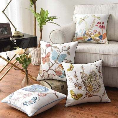 Country-Style Embroidered Cushion Cover 45x45 cm