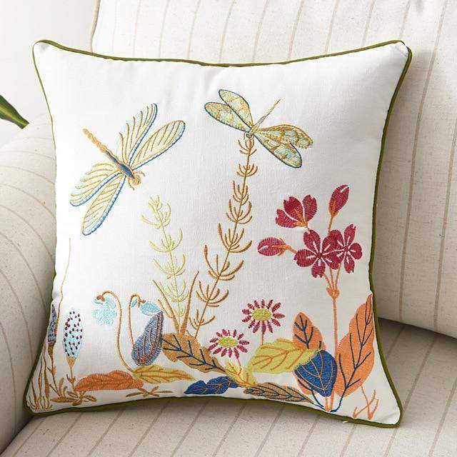 Country-Style Embroidered Cushion Cover 45x45 cm