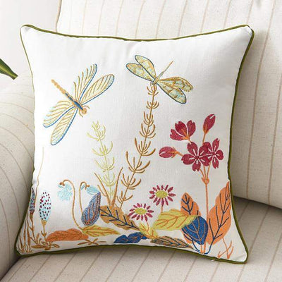Country-Style Embroidered Cushion Cover 45x45 cm