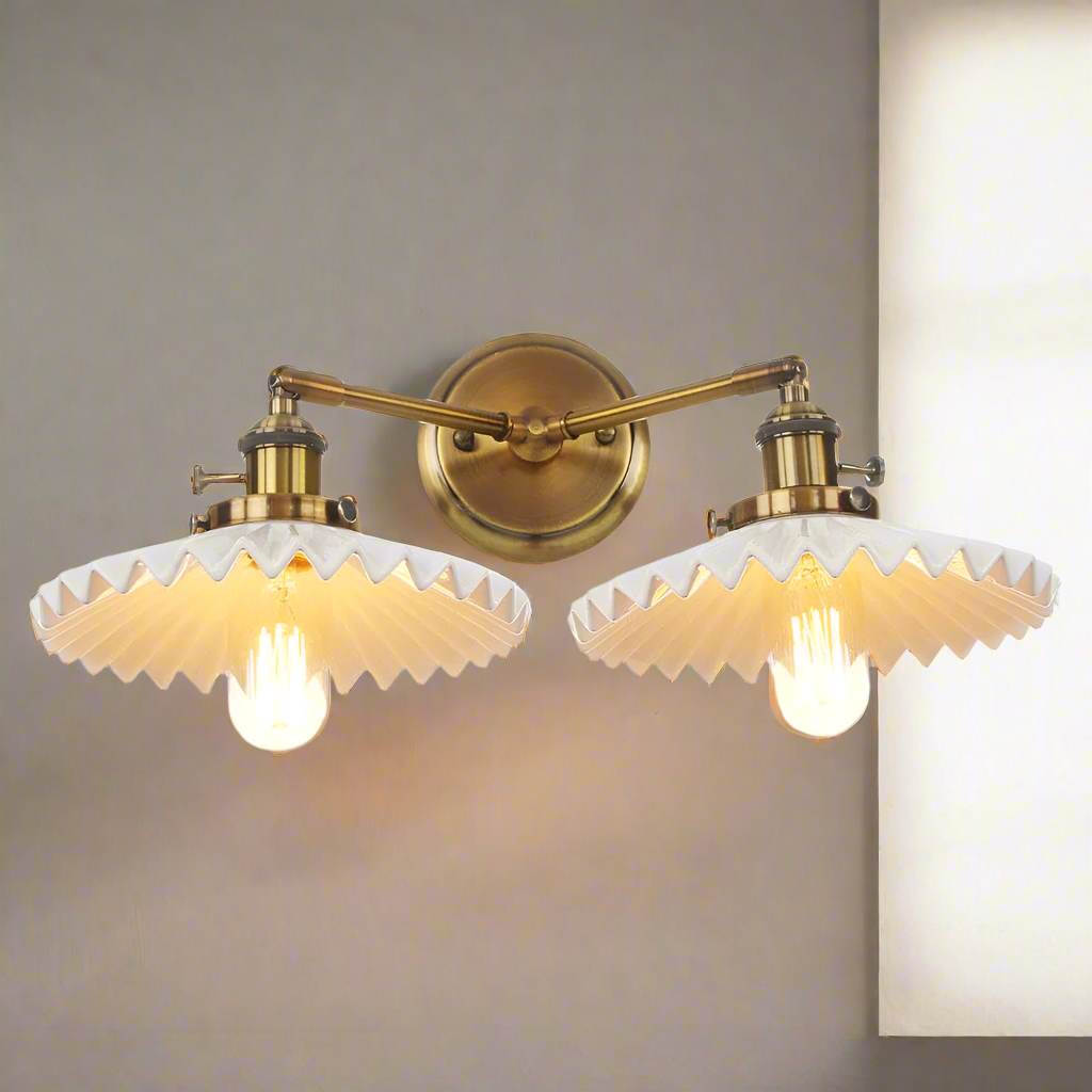 Double Ceramic Wall Lamp – Antique Gold Vintage Style