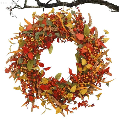 Autumn Rattan Wreath with Leaves and Berries for Door