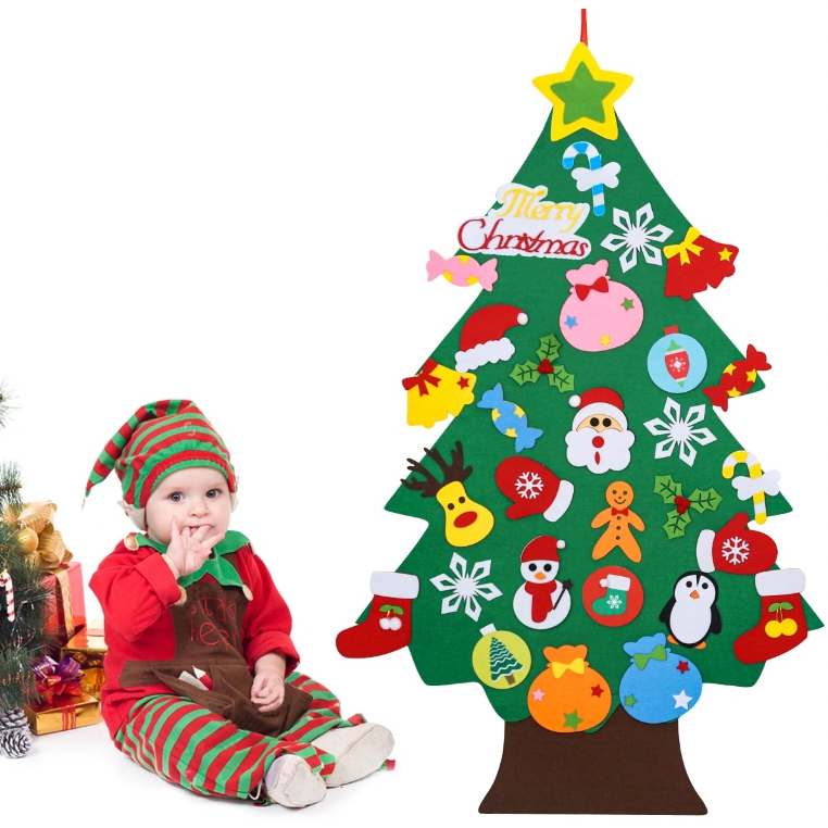 Felt Christmas Tree for Kids – Montessori Learning Toy with 32 Ornaments