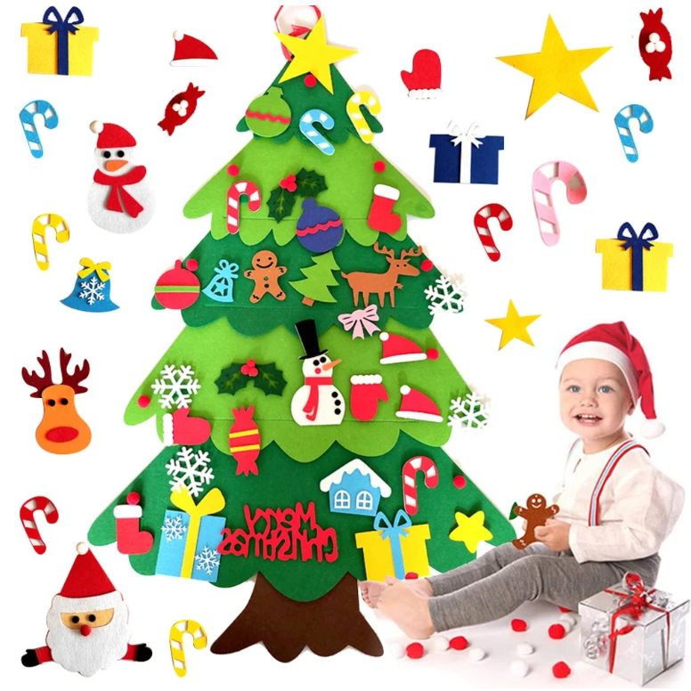Felt Christmas Tree for Kids – Montessori Learning Toy with 32 Ornaments
