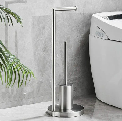 Wall Mounted Toilet Paper Holder with Integrated Brush