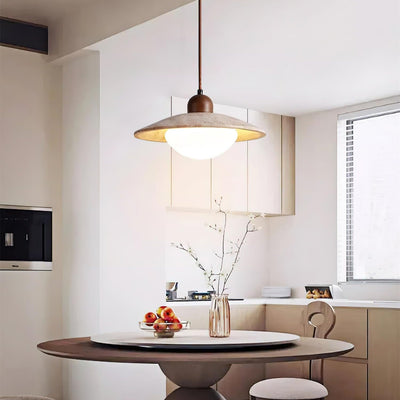 Travertine Glass Pendant Light – Beige 25cm