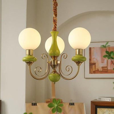 Green Glass Onyx Chandelier Light – 3/5 Heads
